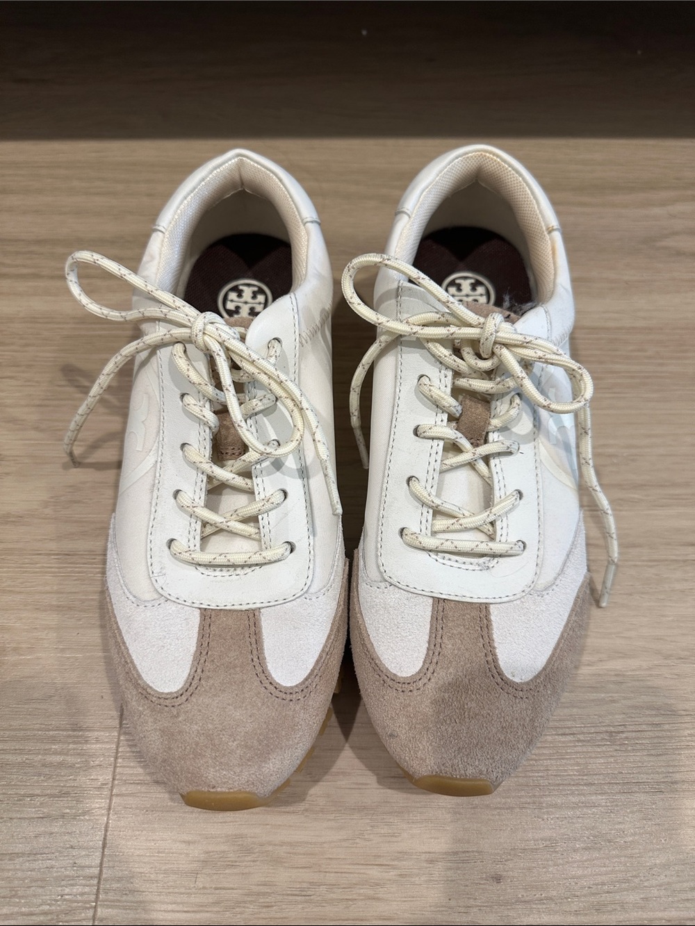 Tory Burch Cream & Tan Suede-Trim Lace-Up Sneakers